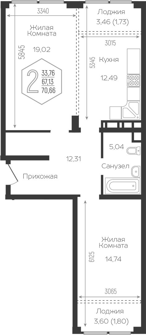 2-комн., 63.6 м², 8/16 этаж, ЖК «Гарантия PRIME»