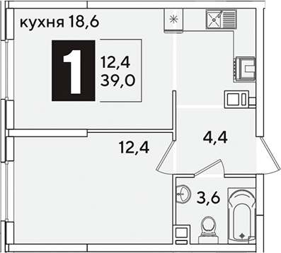 2-комн., 39 м², 7/16 этаж, ЖК «Самолет»