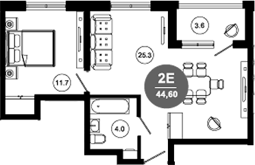 2-комн., 41 м², 3/10 этаж, ЖК «Гостиничный комплекс GREENMONT»