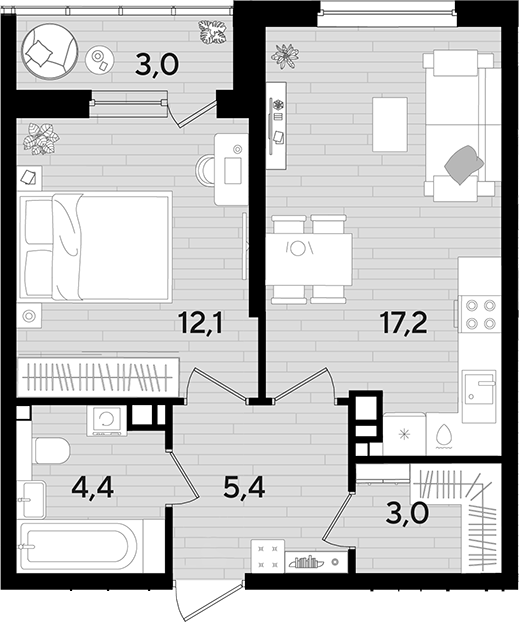 1-комн., 42.1 м², 4/16 этаж, ЖК «DОГМА ПАРК»