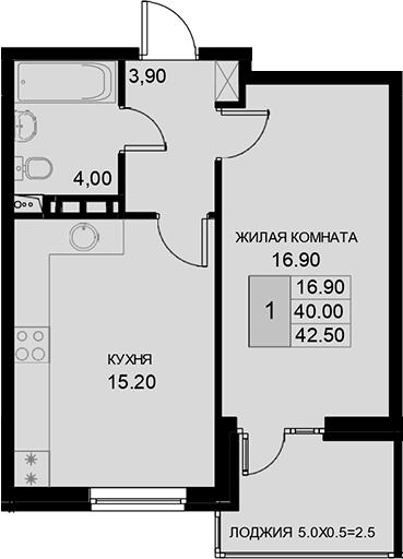 1-комн., 40 м², 6/7 этаж, ЖК «История»