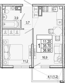 2-комн., 35.7 м², 7/17 этаж, ЖК «Лестория»