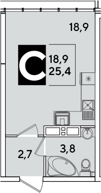 Студия, 25.4 м², 16/16 этаж, ЖК «Самолет»