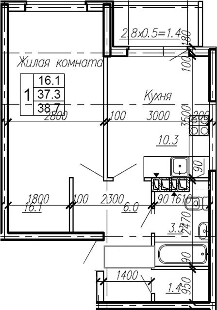 1-комн., 37.3 м², 4/4 этаж, ЖК «Эво»