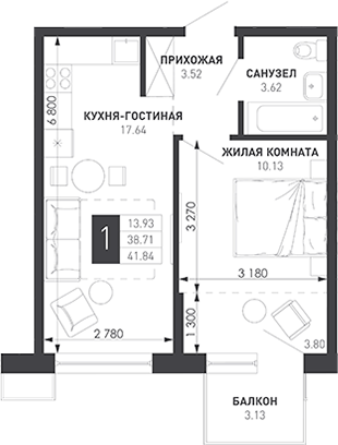 1-комн. Иначе в Молодежном