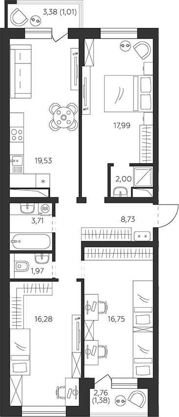 Продается 3-комн. квартира, 86.96 м²