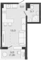 Студия, 19.1 м², 2/4 этаж, ЖК «Дзенпарк»