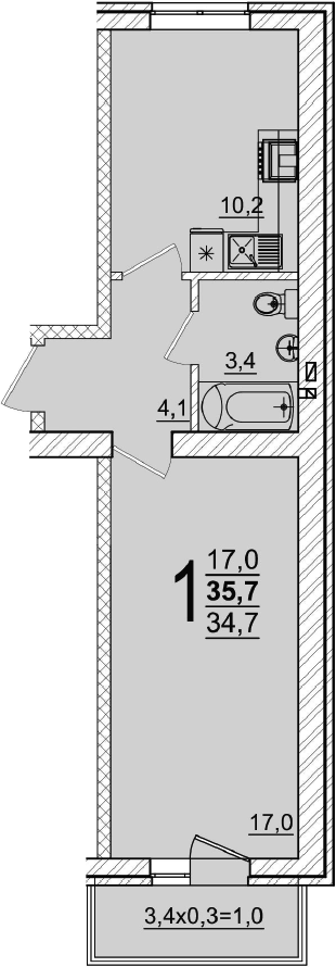 Продается 1-комн. квартира, 34.7 м²
