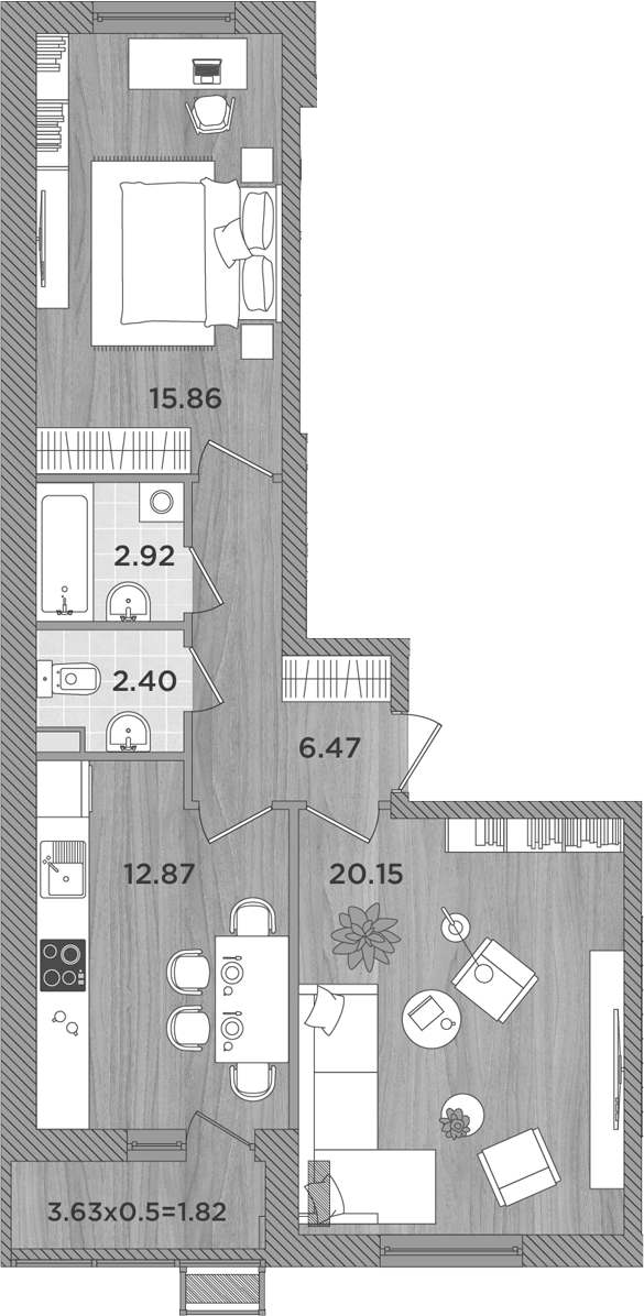 2-комн., 60.67 м², 2/8 этаж, ЖК «Сады у моря»