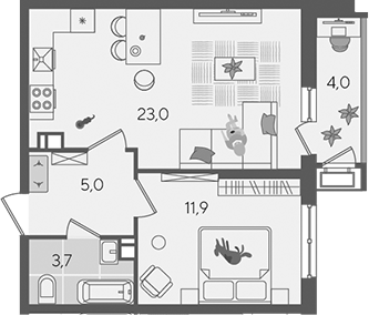 2-комн., 43.6 м², 8/24 этаж, ЖК «Рекорд»