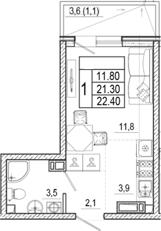 Студия, 21.3 м², 2/17 этаж, ЖК «Лестория»