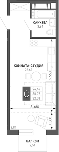 Студия, 31.9 м², 8/18 этаж, ЖК «Иначе в Молодежном»