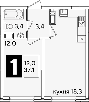 2-комн., 37.1 м², 13/16 этаж, ЖК «Самолет»