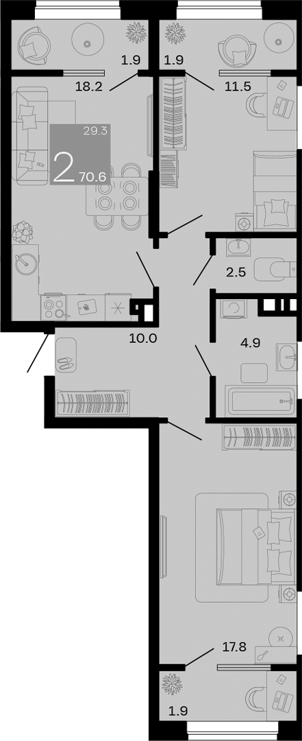 Продается 2-комн. квартира, 64.9 м²