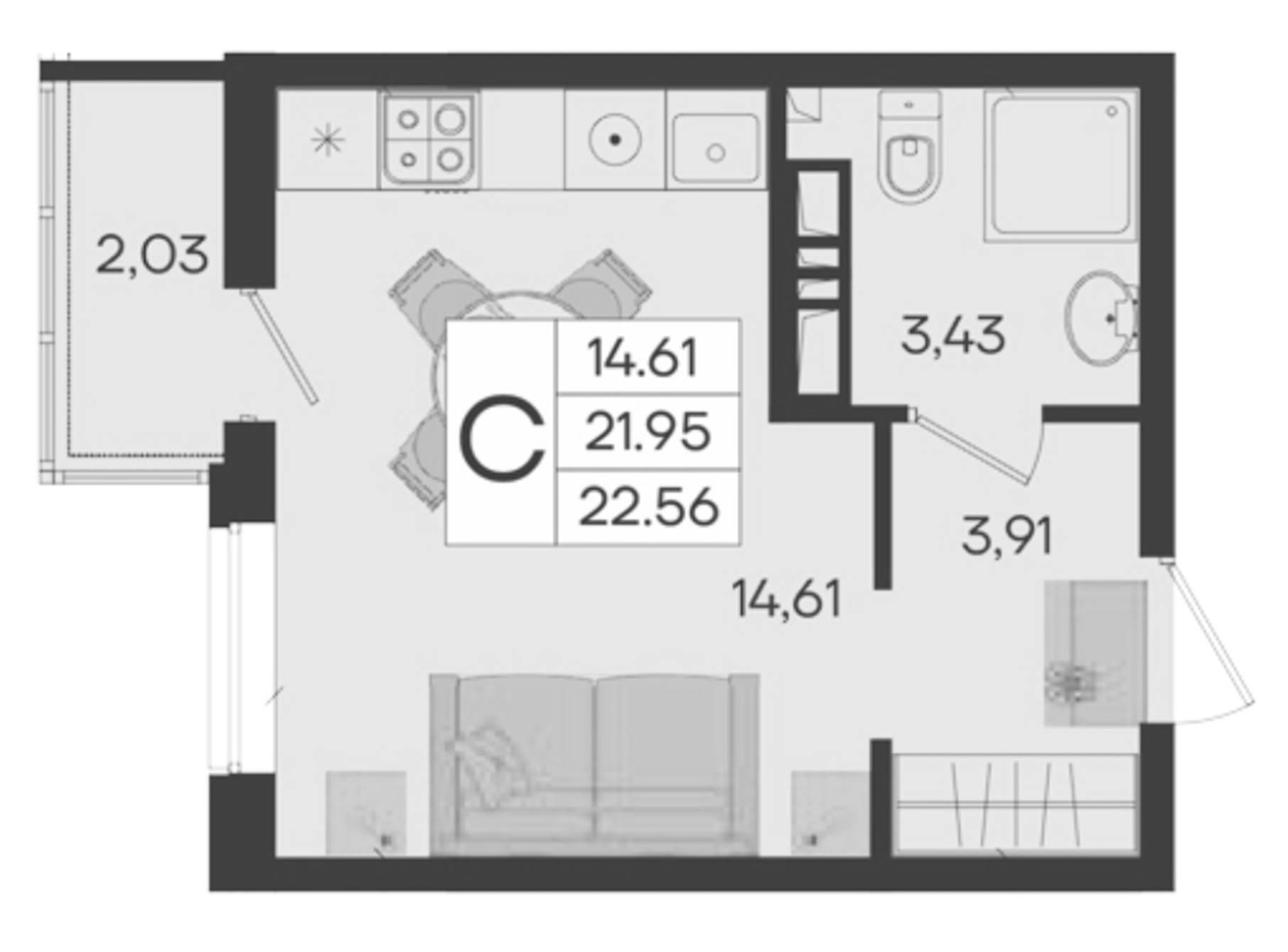Продается 1-комн. квартира, 21.95 м²