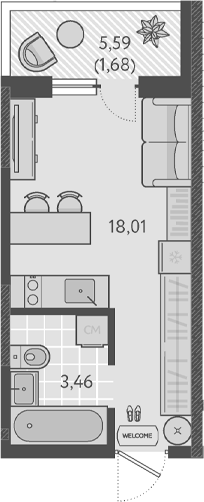 Студия, 21.47 м², 1/18 этаж, ЖК «Теплые края»