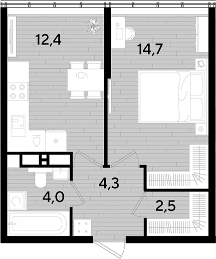 1-комн., 37.9 м², 15/16 этаж, ЖК «DОГМА ПАРК»