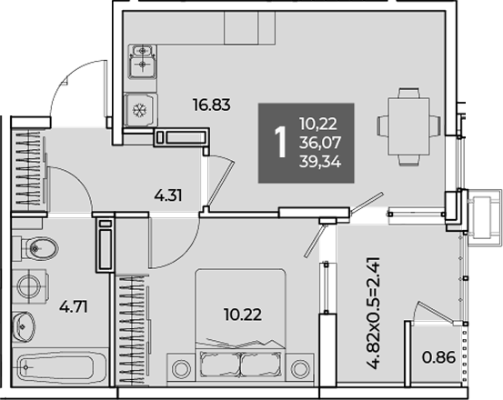 Продается 1-комн. квартира, 36.07 м²