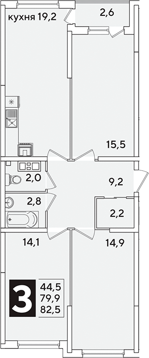 4+ комнаты, 79.9 м², 4/16 этаж, ЖК «Самолет»