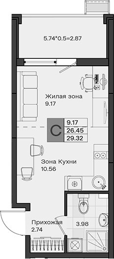 Продается 1-комн. квартира, 26.45 м²