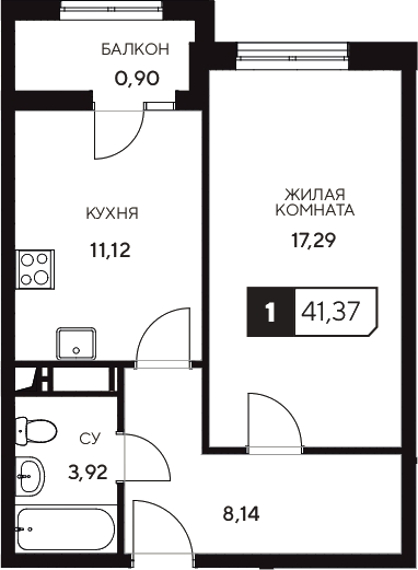 1-комн., 40.47 м², 3/20 этаж, ЖК «Центральный. Гамма»