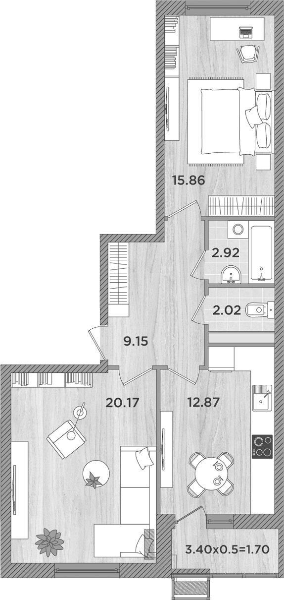 2-комн., 62.99 м², 8/8 этаж, ЖК «Сады у моря»