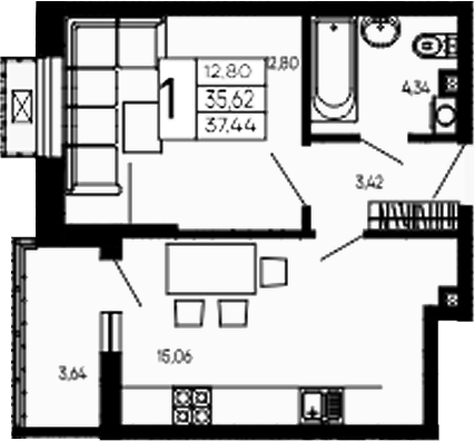 Продается 1-комн. квартира, 35.62 м²