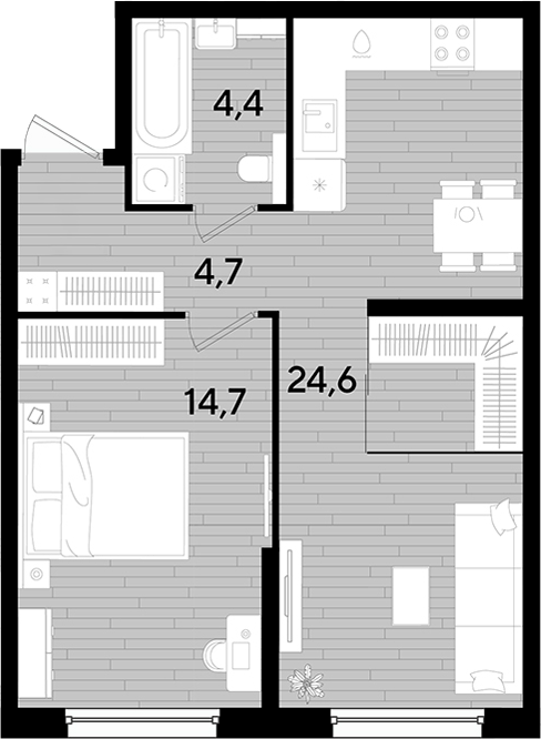 Продается 1-комн. квартира, 48.4 м²