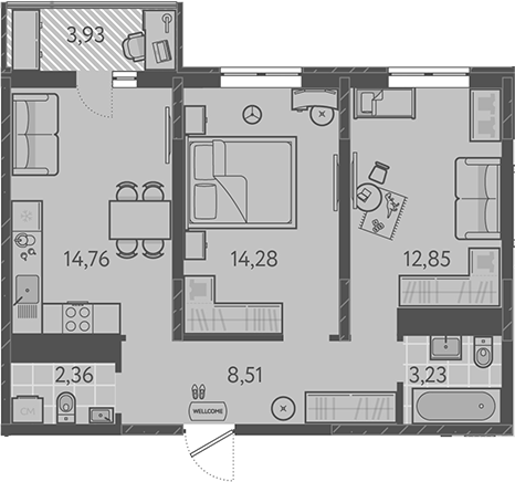 2-комн., 55.99 м², 10/18 этаж, ЖК «Теплые края»