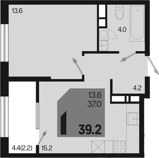 Продается 2-комн. квартира, 37 м²