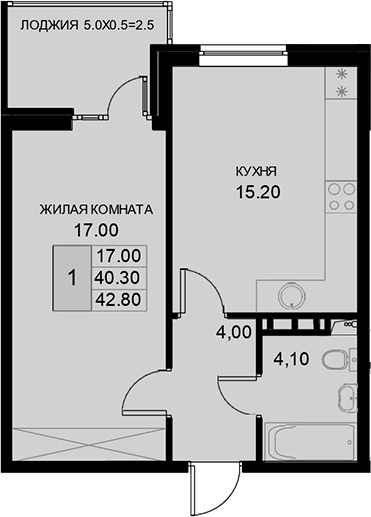 1-комн., 40.3 м², 5/7 этаж, ЖК «История»