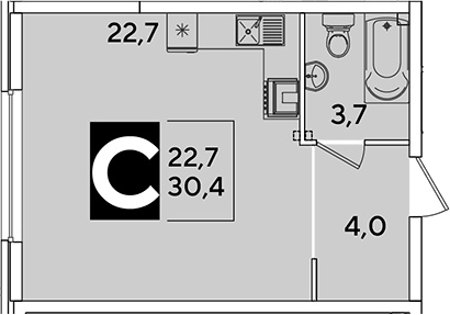 Продается 1-комн. квартира, 30.4 м²
