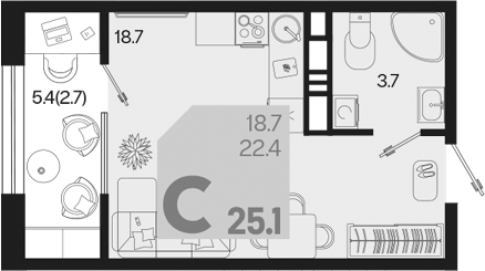 Продается 1-комн. квартира, 22.4 м²