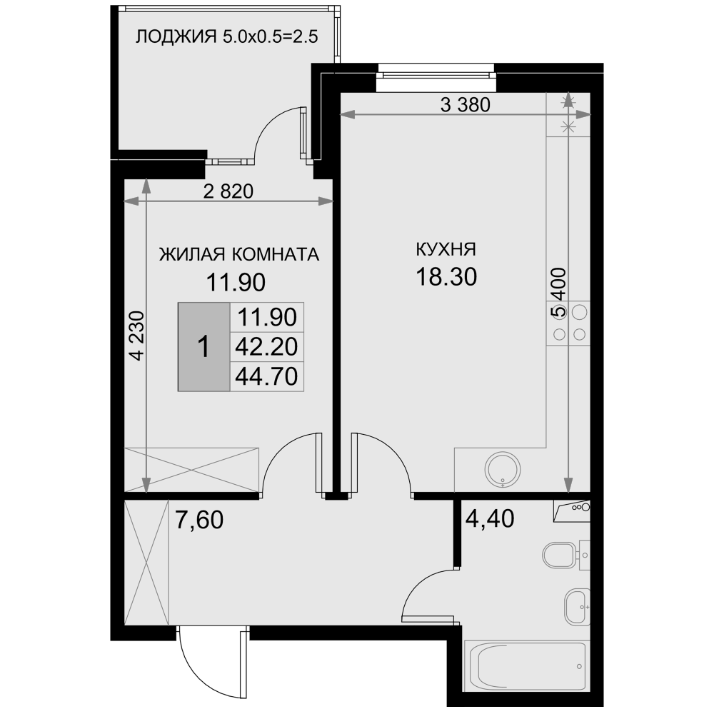 Продается 2-комн. квартира, 42.2 м²