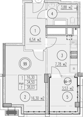 1-комн., 34.5 м², 7/10 этаж, ЖК «Agoy Park Residence by Lavicon»