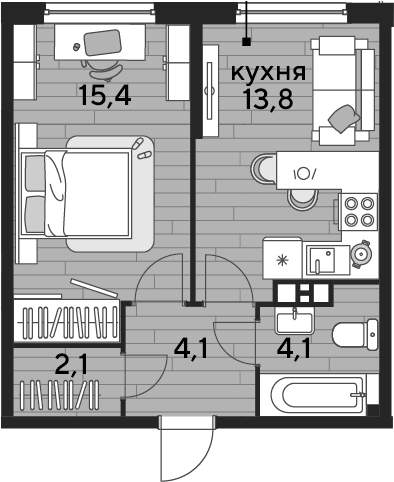 1-комн., 39.5 м², 9/16 этаж, ЖК «DОГМА ПАРК»