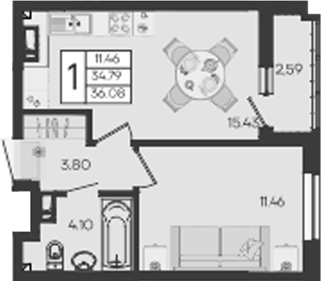 Продается 1-комн. квартира, 34.78 м²