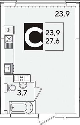 Студия, 27.6 м², 4/16 этаж, ЖК «Самолет»