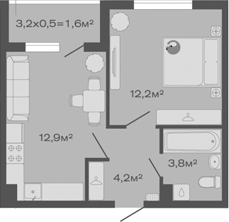 1-комн., 33.1 м², 3/4 этаж, ЖК «Дзенпарк»