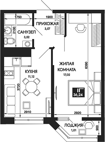 Продается 1-комн. квартира, 35.23 м²