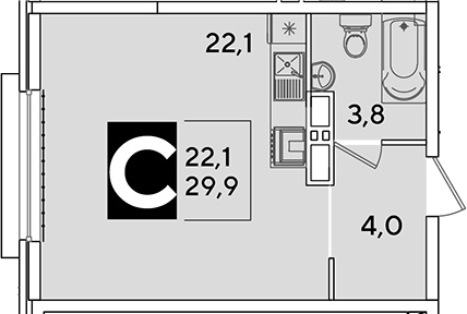 Студия, 29.9 м², 13/16 этаж, ЖК «Самолет»