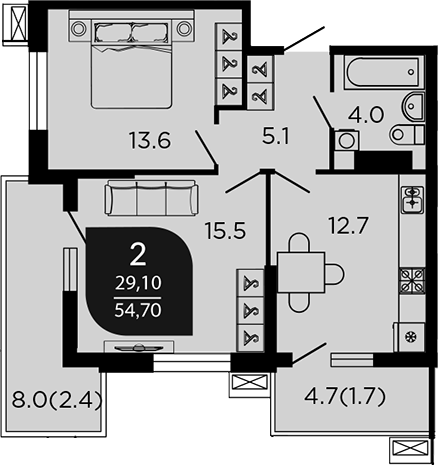 2-комн., 51.93 м²