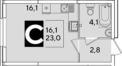 Студия, 23 м², 2/16 этаж, ЖК «Самолет»