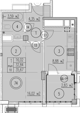 1-комн., 32.84 м², 3/10 этаж, ЖК «Agoy Park Residence by Lavicon»
