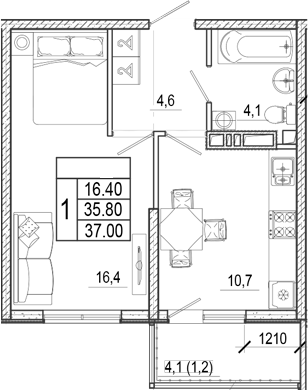 1-комн., 35.8 м², 17/17 этаж, ЖК «Лестория»