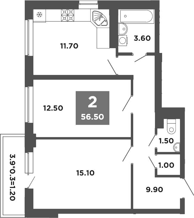 2-комн., 55.3 м², 4/9 этаж, ЖК «НЕО-квартал Красная площадь»