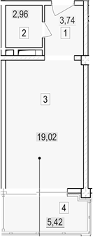 Студия, 25.72 м², 4/7 этаж, ЖК «Гостиничный комплекс Скайвиль»