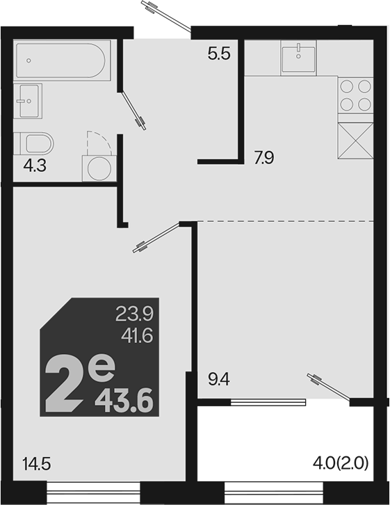 Продается 2-комн. квартира, 41.6 м²