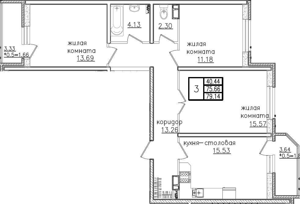 4+ комнаты, 75.66 м², 12/23 этаж, ЖК «Урал»