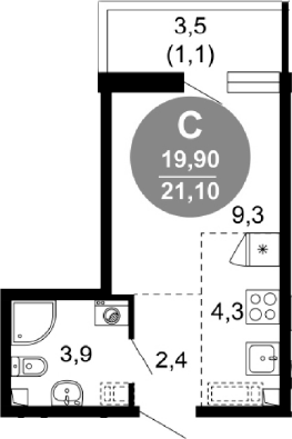 Студия, 19.9 м², 1/17 этаж, ЖК «Лестория»